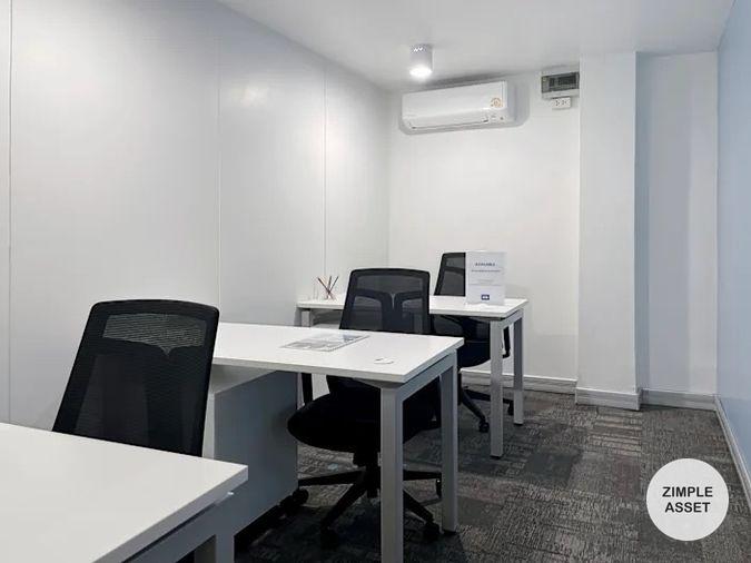 picture Office for rent with modern coworking space, Blue Chips Thonglor Building. Inside is a modern lobby that opens up to a contemporary office space. - 8/9