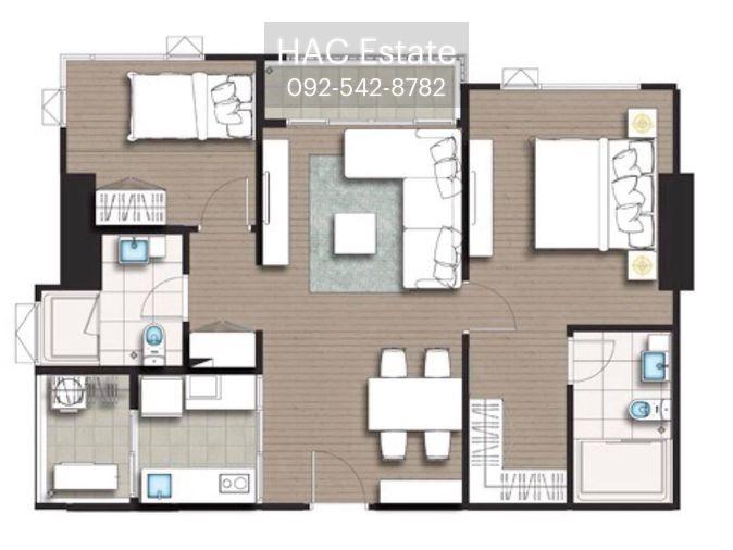 รูป (ว่าง)ให้เช่าThe Roomสาทร-ตากสิน - 2นอน 2น้ำ 81ตรม. ชั้น10 - Line:@hac55 - รูปที่ 11/13