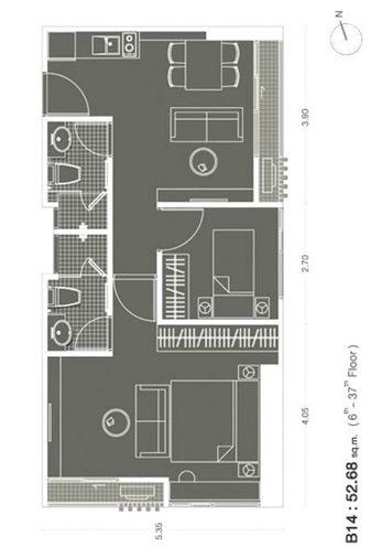 รูป Noble Revolve Ratchada 2 (โนเบิล รีวอลฟ์ รัชดา 2)     2 นอน 2 น้ำ  53 ตรม  ชั้น 6  - รูปที่ 5/5