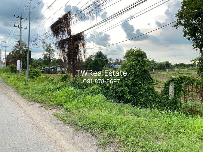 picture Land for sale in Sing Buri, opposite Wat Phra Non, 4-2-16 Rai, price 10.35 million Baht, width 88 meters, drectangular plot, adjacent to Highway 3032. - 14/14