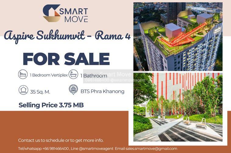รูป 🔥 ขายดาวน์ !! ชั้นสูง 30++,🔥 Code C20250900067.......Aspire Sukhumvit – Rama 4, 1 ห้องนอน, 1 ห้องน้ำ, ตกแต่งบางส่วน, ราคาพิเศษ!!📣📣 - รูปที่ 1/7