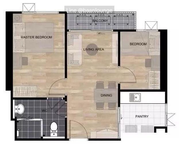 รูป Aspire Sathorn - Taksin (Timber Zone) (แอสปาย สาทร - ตากสิน (ทิมเบอร์ โซน)) 2 ห้องนอน 1 ห้องน้ำ - รูปที่ 9/9