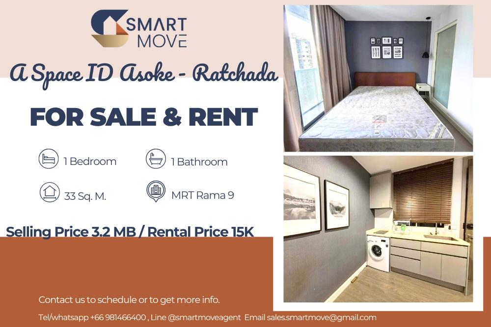 รูป  สำหรับขาย- เช่า !! ห้องทิศใต้, ทำเลดี!! 🔥 Code C20250900093...A Space ID Asoke - Ratchada, 1 นอน, 1 น้ำ, แต่งครบ, พร้อมเข้าอยู่, ราคาพิเศษ!!📣📣 - รูปที่ 1/9