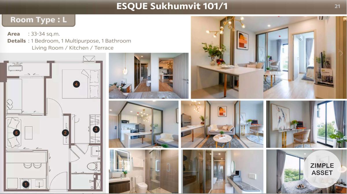 รูป 🌟ขายห้อง 1 ห้องนอน (Type L) ESQUE Sukhumvit101/1 ห้องใหม่พร้อมเฟอร์ฯ 33 - 34 sqm. เริ่มต้น 3.4x MB พร้อมส่วนลดสุดพิเศษ เดินทางง่าย ใกล้BTS - รูปที่ 19/63