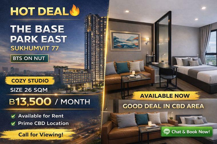 รูป 🍀🍀 Hot Deal 🔥ให้เช่า📌 เดอะ เบส พาร์ค อีส สุขุมวิท 77(Line:@rent2022)BTS อ่อนนุช ✨พร้อมเข้าอยู่  ✨ A11032 - รูปที่ 1/11