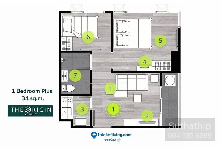 picture Condo for rent at The Origin Onnut, 2-bedroom unit (Rt-01) - 12/12