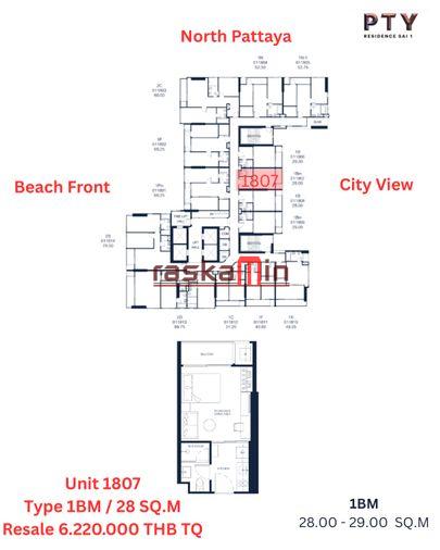 picture PTY Residence Sai1 Central Pattaya - Beachfront Condo 1 Bed, 18th Floor - 1/17