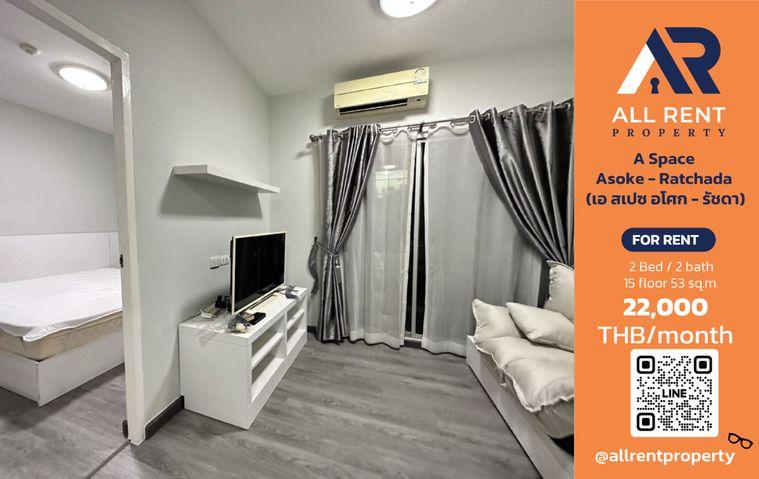 รูป 🔥 A Space Asoke - Ratchada ห้องใหญ่ 2 ห้องนอน 53 ตร.ม. ใกล้ MRT พระราม 9 เพียง 22,000 บาท/เดือน พร้อมเข้าอยู่! 🏙️✨ - รูปที่ 1/9