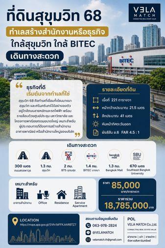รูป ที่ดินสุขุมวิท 68 ทำเลสร้างสำนักงานหรือธุรกิจ ใกล้สุขุมวิท ใกล้ BITEC เดินทางสะดวก เนื้อที่ 221 ตารางวา - รูปที่ 1/4