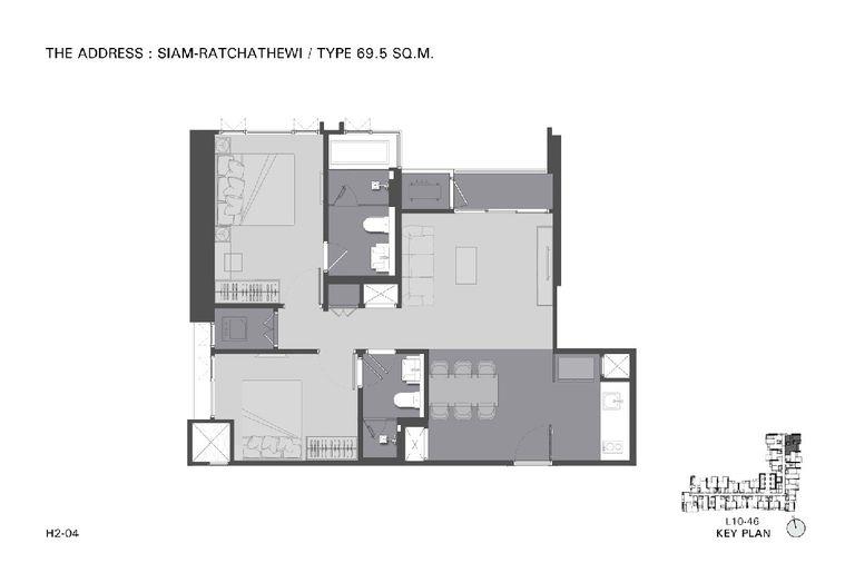รูป ห้องมุม THE ADDRESS SIAM - RATCHATHEWI (ดิ แอดเดรส สยาม - ราชเทวี) 2 ห้องนอน 2 ห้องน้ำ พื้นที่ 70 ตรม. ชั้น 23 - รูปที่ 25/25