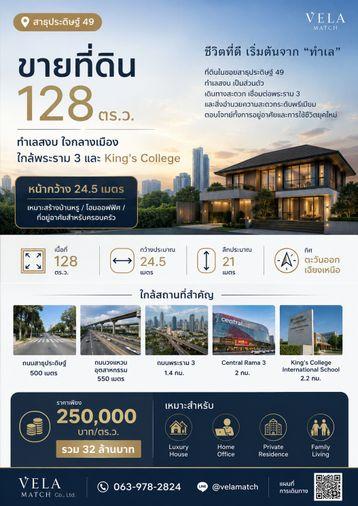 รูป ขายที่ดิน 128 ตร.ว. สาธุประดิษฐ์ 49 หน้ากว้าง 24.5 เมตร ทำเลสงบ ใกล้พระราม 3 และ King’s College - รูปที่ 1/2