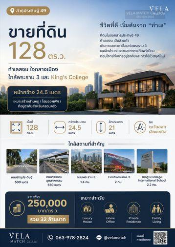 รูป ขายที่ดิน 128 ตร.ว. สาธุประดิษฐ์ 49 หน้ากว้าง 24.5 เมตร ทำเลสงบ ใกล้พระราม 3 และ King’s College - รูปที่ 1/2