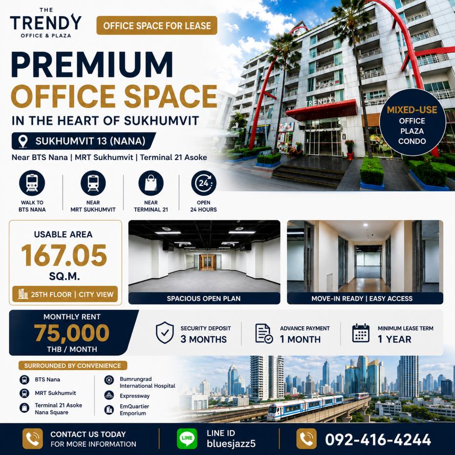 รูป The Trendy Office 167ตรม สำนักงานให้เช่า สุขุมวิท ใกล้ BTS นานา MRT สุขุมวิท Terminal21 อโศก - รูปที่ 1/14