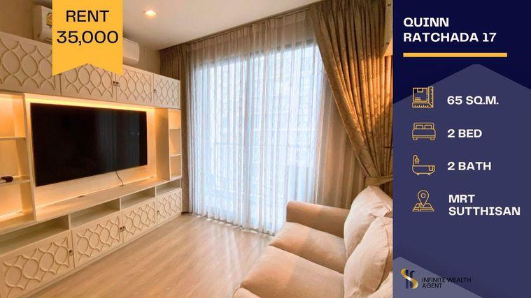 picture ✨ New & Spacious! Pool view | Quinn Ratchada 17 near MRT Sutthisan 65sqm 2Bed 35,000/m Ready to move | Free viewing, Text now! ⚡ - 1/14