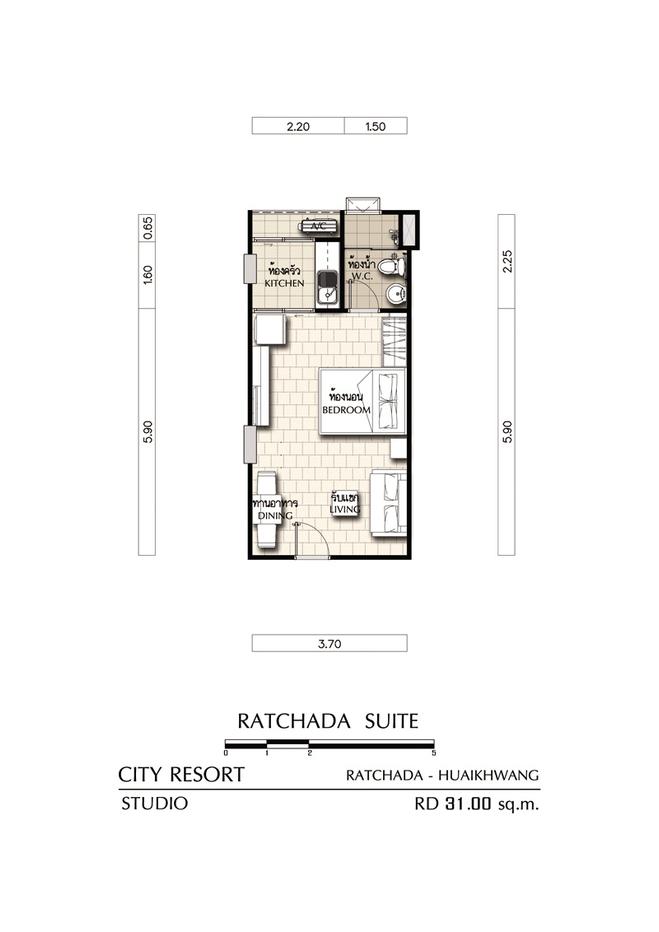 picture 1251CRH,Studio condo for rent at Supalai City Resort Ratchada-Huaykhwang. - 9/11
