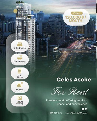 รูป ‼️For Rent Luxury Condo  📌 Celes Asoke  2 bedrooms 📌 120,000 / Month ✨ - รูปที่ 1/15
