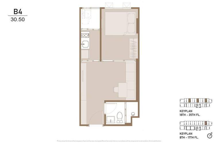 picture 1Bed | 1Bath | BTS On Nut | 31sqm | THB 22,000/mo | Fl.19 — Aspire Onnut Station Bangkok - 2/4