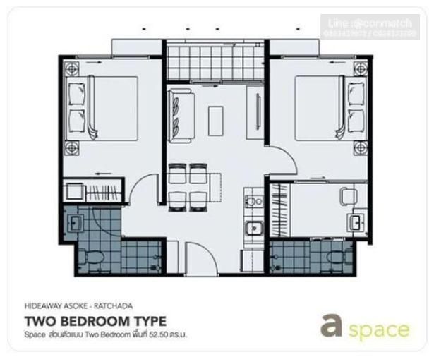 picture 2Bed | 2Bath | MRT Phra Ram 9 | 52sqm | THB 20,000/mo | Fl.7 — A Space Hideaway Asoke-Ratchada Bangkok - 5/5
