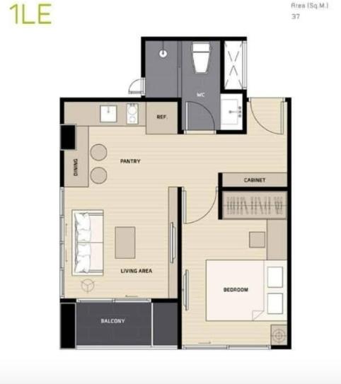 picture 1Bed | 1Bath | BTS Wutthakat | 37sqm | THB 12,000/mo | Fl.14 — Pe:la Condo Bangkok - 6/10