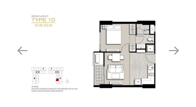 รูป 1 ห้องนอน | 1 ห้องน้ำ | BTS Wongwian Yai | 36 ตร.ม. | 18,000 บาท/เดือน | ชั้น 11 — Nye By Sansiri กรุงเทพฯ - รูปที่ 7/7