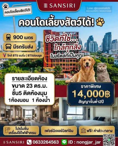 รูป 1 ห้องนอน | 1 ห้องน้ำ | BTS Bearing | 23 ตร.ม. | 14,000 บาท/เดือน | ชั้น 5 — The Muve Sukhumvit 107 By Sansiri กรุงเทพฯ - รูปที่ 1/5