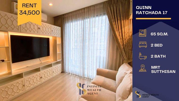 picture ✨ New & Spacious! Pool view | Quinn Ratchada 17 near MRT Sutthisan 65sqm 2Bed 34,500/m Ready to move | Free viewing, Text now! ⚡ - 1/14