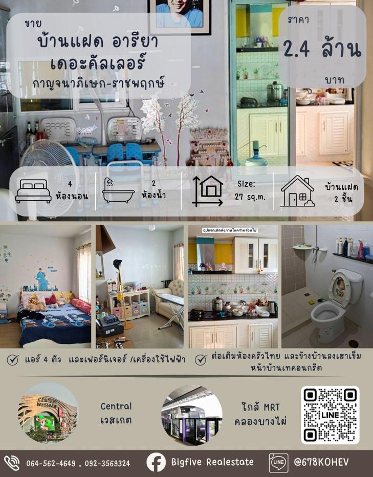 รูป A69-102    ขาย บ้านแฝด อารียา เดอะคัลเลอร์ กาญจนาภิเษก-ราชพฤกษ์ บ้านพร้อมอยู่  ใกล้บิ๊กซีไทรน้อย ต่อเติมครัวเรียบร้อย - รูปที่ 1/16