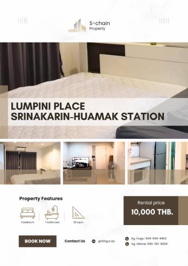 รูป 🚆💛 ใกล้รถไฟฟ้า 2 สาย! MRT + Airport Rail Link หัวหมาก ✨ Lumpini Place Srinakarin – Huamak Station ✨ NO-052 - รูปที่ 1/8
