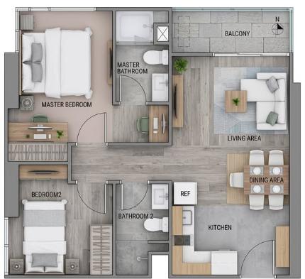 picture AA681152 | 2Bed | 2Bath | BTS On Nut | 54sqm | THB 24,000/mo | Fl.2 — The Base Park West Sukhumvit 77, On Nut - 3/5