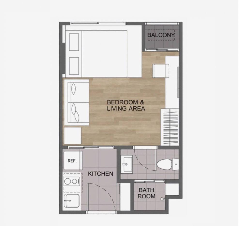 รูป AA656074 | 1 ห้องนอน | 1 ห้องน้ำ | BTS Bearing | 23 ตร.ม. | 14,000 บาท/เดือน | ชั้น 5 — The Muve Sukhumvit 107 By Sansiri Sukhumvit 107 - รูปที่ 2/9